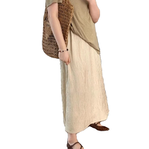 Pleated textured skirt for women summer high waist slit A-line skirt elastic waist mid-length casual versatile skirt