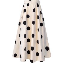 Polka-dot skirt for women summer new style high-waisted slim A-line skirt French Hepburn style mid-length large swing umbrella skirt