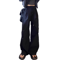 黑色工装裤女夏季新款降落伞裤伞兵裤美式户外冲锋裤宽松阔腿裤
