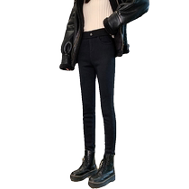 Sheep wool leggings for womens outer wear in autumn and winter thickened velvet high-waisted little black pants tight-fitting elastic pencil pants for small feet