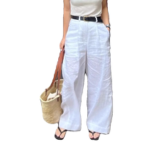 High-end linen wide-leg pants for women summer thin ramie white pants high-waist slim straight pants linen casual pants