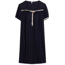 Modal pajamas with breast pads for women summer thin mid-length nightgown short-sleeved dress anti-bulge home clothes