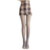 Extra long tall stewardess gray one-piece translucent leggings for women in autumn and winter plus velvet bare legs artifact fake translucent pantyhose