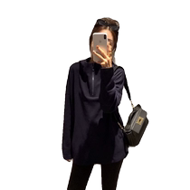 European style mid-length half-zip sweatshirt for women to cover buttocks spring and autumn new loose and slim long-sleeved hooded jacket