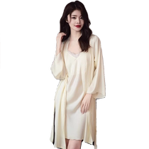 冰丝V领吊带睡裙女夏季性感睡衣2024新款高级感纯欲风家居服套装