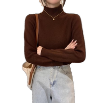 Thick velvet thermal underwear for women autumn and winter turtleneck one-piece velvet sweater knitted sweater Maillard coffee color bottoming shirt