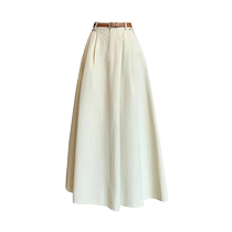 Khaki pleated skirt womens summer new high-waist drape slim a-line skirt mid-length large swing umbrella skirt