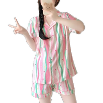 Dopamine striped cloud cotton pajamas for women summer 2024 new short-sleeved shorts home clothes set can be worn outside