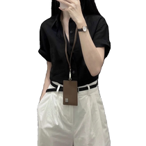 High-end green cotton and linen short-sleeved shirt for women in summer thin super good-looking linen shirt temperament polo collar top