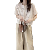 Crochet hollow fake two-piece short-sleeved shirt for women summer new design shirt cardigan temperament small shirt top