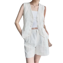 French old money style white cotton and linen vest for women summer new casual versatile linen sleeveless vest vest