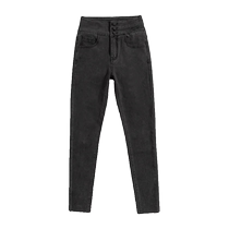 Smoky gray skinny jeans for women in autumn and winter plus velvet high waist four-way elastic slim slimming and lengthening tall petite pants