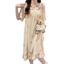 Nightgown with breast pads for women summer ice silk cool short-sleeved thin sweet and cute princess style home clothes that can be worn outside
