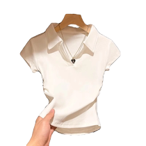 White POLO collar short-sleeved T-shirt for women in summer slim-fitting waist T-shirt fashionable lapel waist shirt top