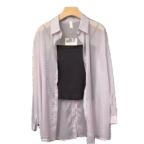 Pearlescent sand back slit chiffon sunscreen shirt for women summer thin breathable shirt jacket loose cardigan top