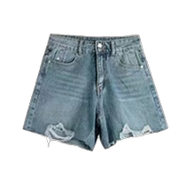 Raw edge ripped denim shorts for women summer 2024 new high-waisted a-line wide-leg pants for small people all-match hot pants