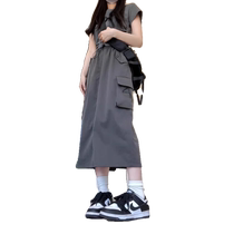 Gray quick-drying workwear summer thin large size fat mm high-waisted A-line long skirt pear-shaped figure slit skirt