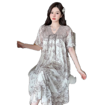 Pajamas with breast pads for women summer 2024 new loose and cute princess style mesh short-sleeved nightgown for home wear