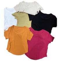 Col U col court T-shirt femme été neuf corps 100 lap pure couleur compassion mode minimaliste air extérieur col bas col de colarbone blouse