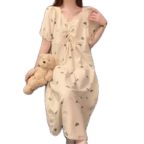 One-piece pajamas with breast pads for women summer new style sweet short-sleeved plus size womens thin maternity nightgown home clothes