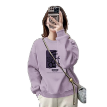 European style round neck sweatshirt for women spring and autumn new style velvet thickened age-reducing print inner bottoming long-sleeved top