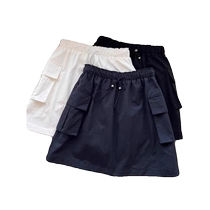 American Retro Workwear Skirt Womens Summer New Casual Hip Skirt Elastic Waist Loose Casual A-Line Skirt