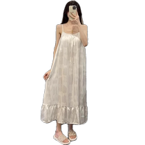 Ice Silk Suspender Nightgown Womens Summer Cool Thin Pajamas with Breast Pad Silk 2024 New Style Can be Weared Outside Home Clothes
