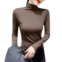 Modale Black Semi-High Neckline Undershirt Woman Spring Autumn Suit Inset Up Body Mask Long Sleeve T-Shirt Thin blouse