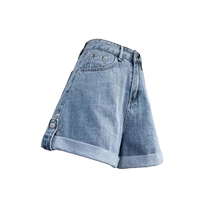 Light-colored denim shorts for women in the summer thin high-waisted slimming A-line wide-leg pants for small people retro all-match hot pants