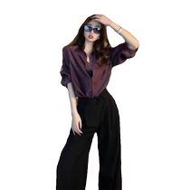 French Purple Acetate Satin Sunscreen Shirt Jacket Womens Summer Thin Outer Shirt Temperament Ice Silk Top