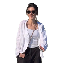 Tencel linen sunscreen shirt womens summer thin temperament cotton and linen white shirt suspender wear linen cardigan top