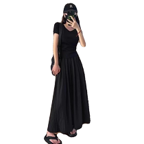 175 Tall Extra Long Pleated Yamamoto Long Skirt Summer Lazy Style Elastic Waist Skirt Walking Extra Long A-Line Skirt