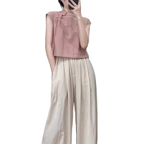 New Chinese style pink short-sleeved shirt for women summer design niche short stand-up collar plate-button cheongsam shirt