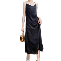 Ice silk V-neck suspender nightgown for women summer 2024 new national style jacquard dress satin long home skirt