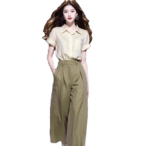 Temperament cotton and linen short-sleeved shirt for women summer 2024 new polo collar shirt French ladys shirt linen top