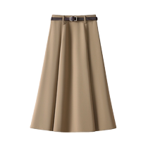 Khaki skirt womens summer thin high-waist drape suit skirt small man big hem mid-length brand umbrella skirt