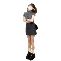 Gray short skirt for women summer new high-waist slim A-line skirt temperament hip-hugging skirt petite suit skirt