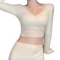 Seamless thermal underwear for women plus velvet and thickening autumn and winter antibacterial free bra lace autumn clothes and long trousers set