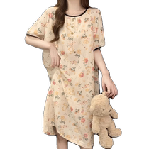 Padded nightgown for women summer thin short-sleeved woven cotton plus size cute pajamas home wear womens dress