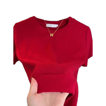 Red round neck short-sleeved T-shirt for women summer new slim fit elastic half-sleeved T-shirt fashionable top