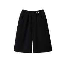 Large size high waist denim shorts for women summer thin elastic waist pear shaped body loose fat mm wide leg medium pants five-quarter pants