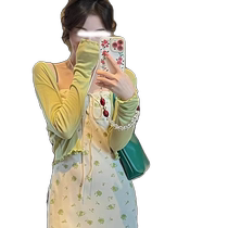 French pink ice silk sun protection cardigan for women summer thin knitted shawl with suspender skirt and blouse top