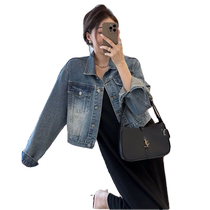 Retro short denim jacket for women 2024 spring and autumn new high-end casual versatile light-colored denim top