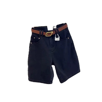 Black straight denim shorts for women summer new style pear-shaped high waist elastic slimming large size medium pants five-quarter pants
