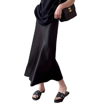 High-end black acetate satin skirt for women summer high-waisted fishtail skirt mid-length French hip-hugging skirt