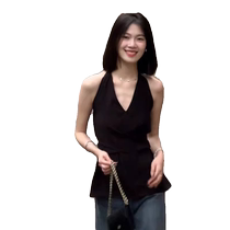 French chiffon halterneck camisole womens cross-waisted hot girl outfit niche V-neck backless halterneck top