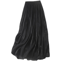 Pearlescent skirt for women summer new high-waist drape A-line skirt high-end flowing gauze skirt mid-length pleated skirt