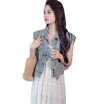 European fashion retro waistcoat vest sleeveless denim jacket for women summer new style with suspender skirt and cardigan