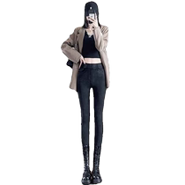 Skinny jeans for women autumn and winter plus velvet leggings high-waist slim elastic waist small black pants pencil pants small-leg pants