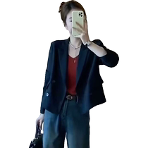 Black temperament short blazer for women spring and autumn new style loose and versatile high-end design niche suit